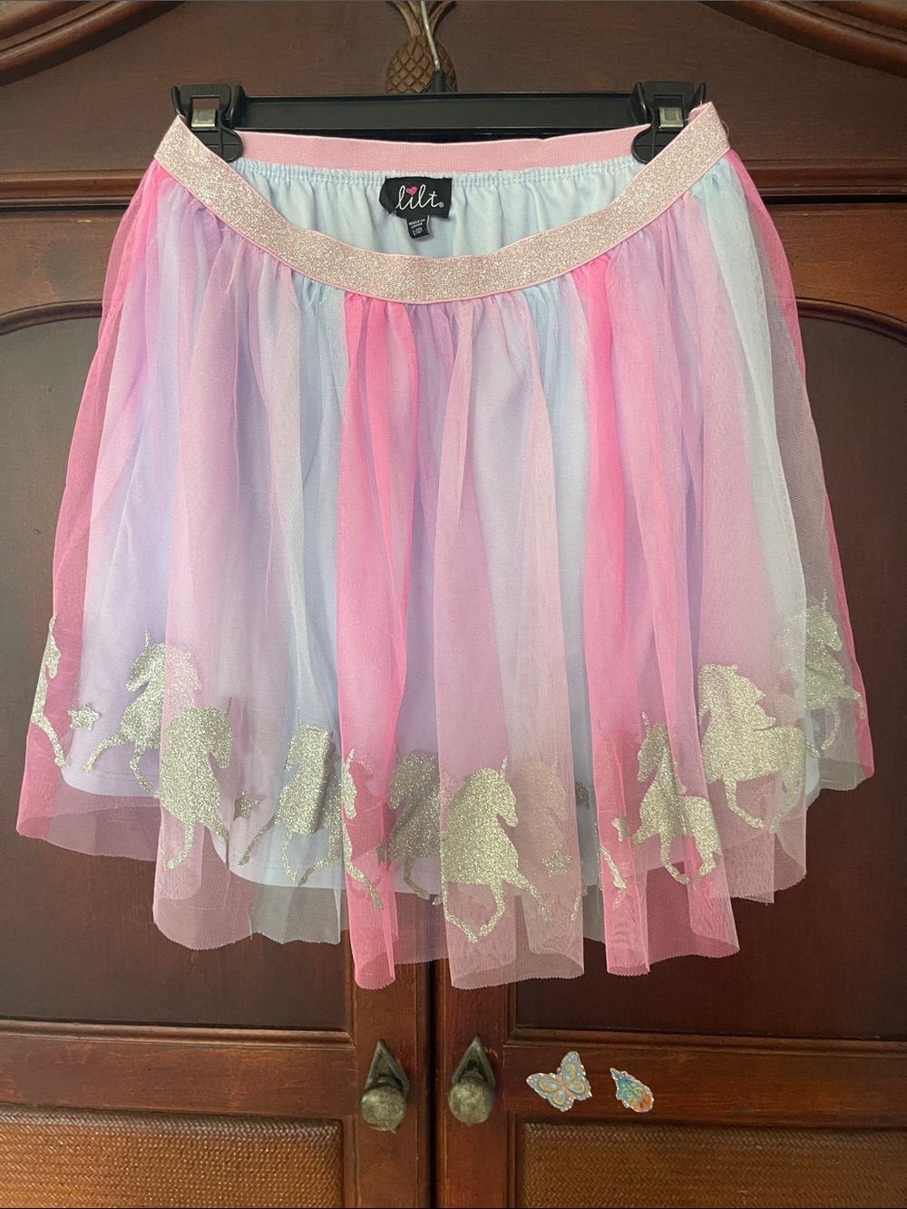 Pastel Pink Multi-Color Tulle Skirt with Gold Unicorns Costume Halloween 10